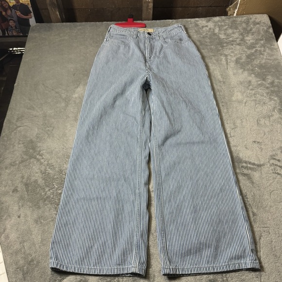 Imperfects Pants Womens Size 25  Wide Leg Ankle Hickory Striped Blue - Picture 1 of 10
